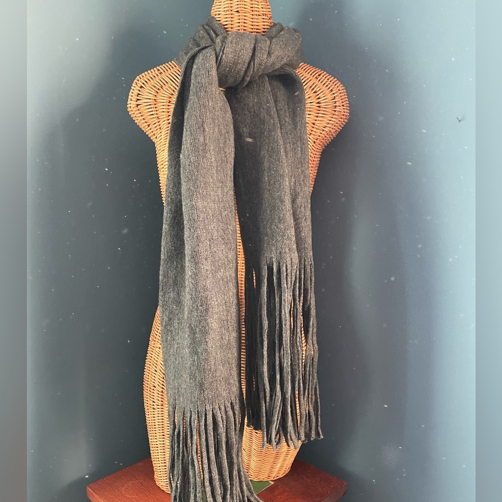 Lucky Brand NWT Gray Scarf Extra Long Fringe Soft 15 x 84